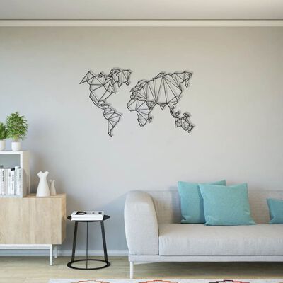 Homemania Wanddecoratie World Map 120x72 cm metaal zwart