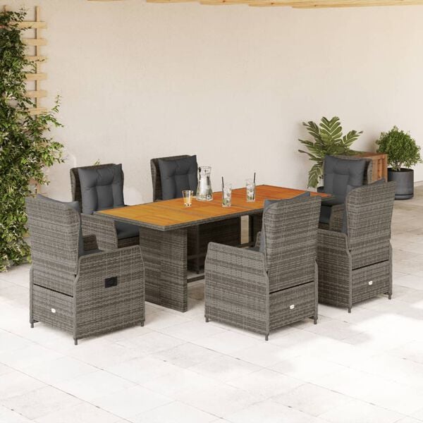 vidaXL 7-delige Tuinset met kussens poly rattan grijs