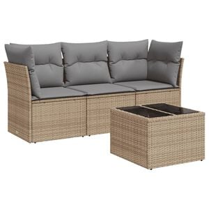 vidaXL 4-delige Loungeset met kussens poly rattan beige