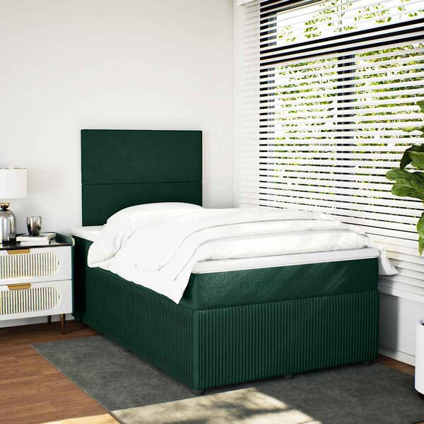 vidaXL Boxspring met matras fluweel donkergroen 120x200 cm