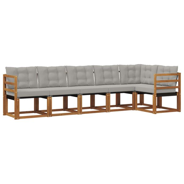 vidaXL Buiten bankenset met kussen 6 pcs Natuurlijk en Lichtgrijs