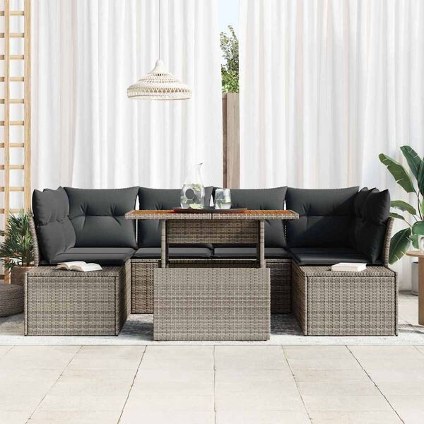 vidaXL Tuin Sofa Set met opslag 7 pcs Grijs Poly riet