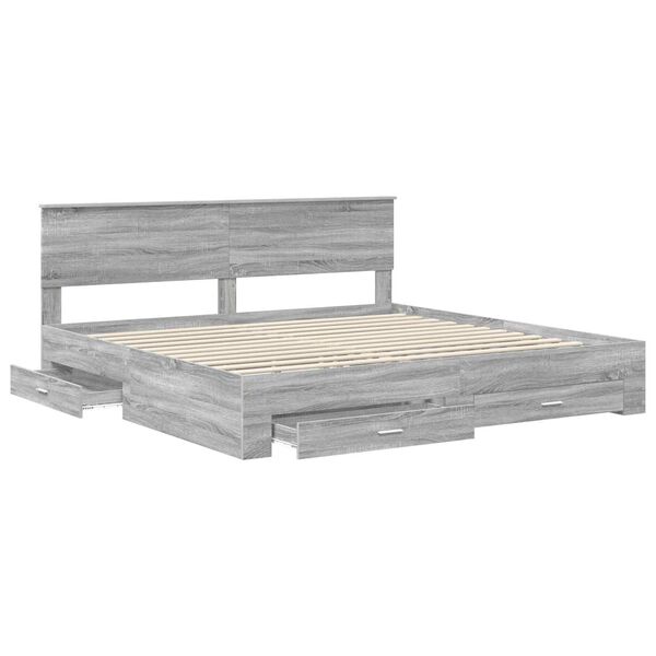 vidaXL Bedframe met hoofdeinde Grijs Sonoma 200 x 200 cm Bewerkt hout