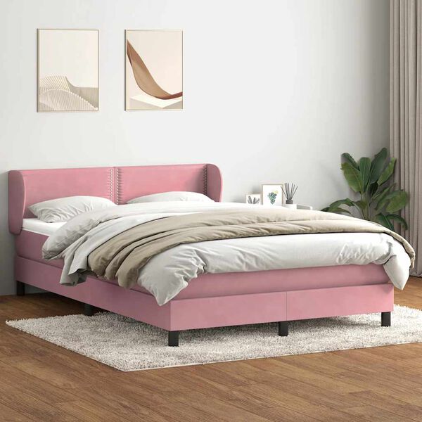 vidaXL Boxspring met matras fluweel roze 160x220 cm