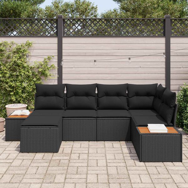 vidaXL Tuin Sofa Set met kussen 6 pcs Zwart poly rattan