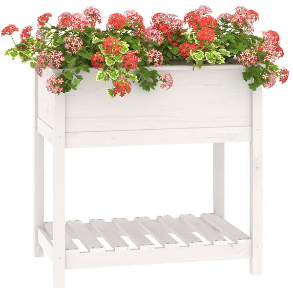 vidaXL Plantenbak met schap 82,5x54x81 cm massief grenenhout wit