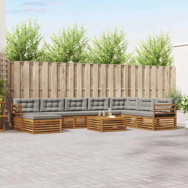 vidaXL Sofa-Sets 9 pcs Natuurlijk en Lichtgrijs Massief Acaciahout