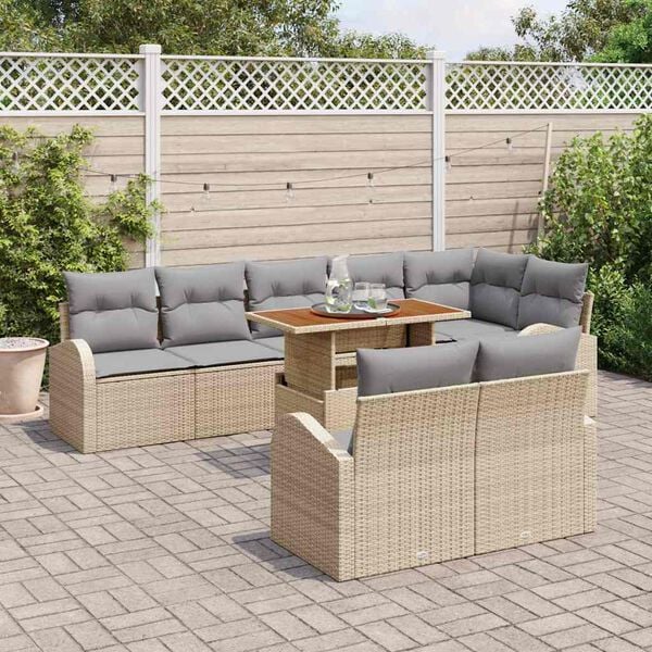 vidaXL Tuin Sofa Set met kussen 9 pcs beige en lichtgrijs