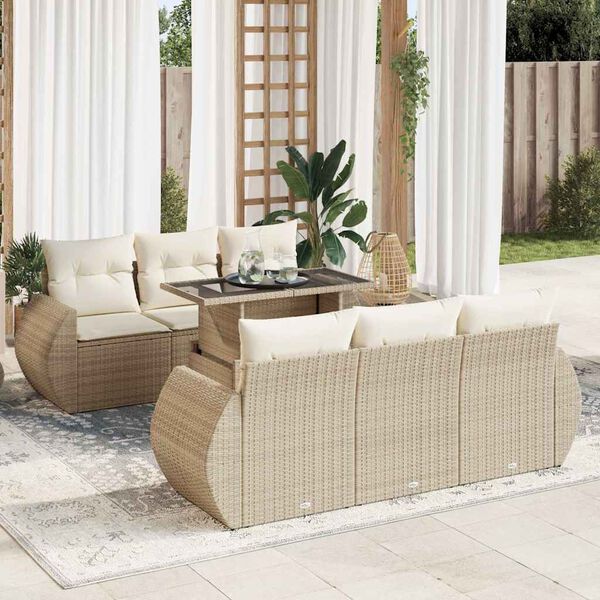 vidaXL 7-delige Loungeset met kussens poly rattan beige