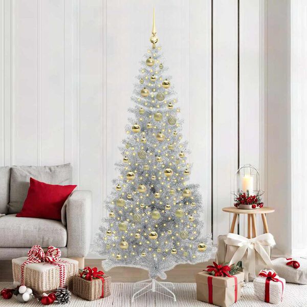 vidaXL Kerstboom met 300 LED met standaard Zilver 210 cm PET