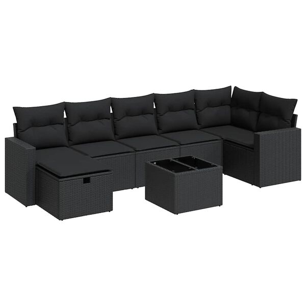 vidaXL 8-delige Loungeset met kussens poly rattan zwart