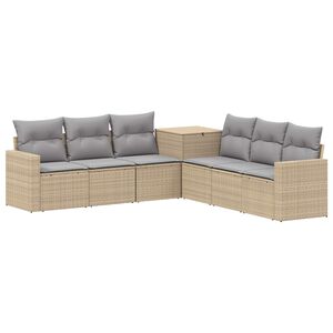 vidaXL Bankstel 7 st Beige en Licht Grijs Poly Rattan en Staal