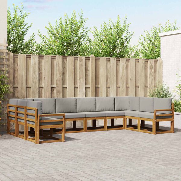 vidaXL Buiten bankenset met kussen 10 pcs Natuurlijk en Lichtgrijs