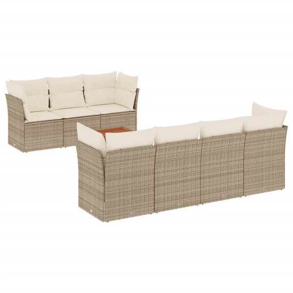 vidaXL 8-delige Loungeset met kussens poly rattan beige