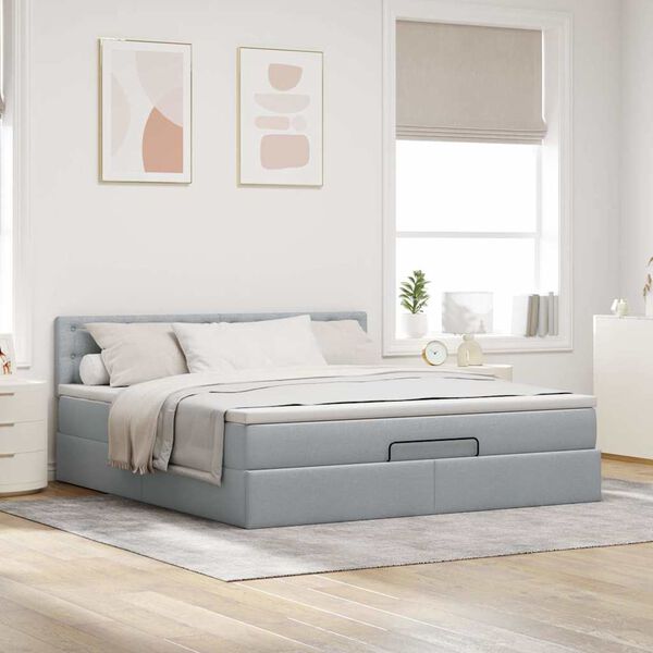 vidaXL Ottoman bed met matras en LED's 160x200 cm stof lichtgrijs