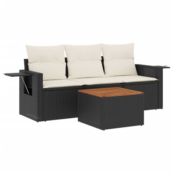 vidaXL 4-delige Loungeset met kussens poly rattan zwart