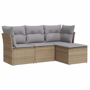 vidaXL 4-delige Loungeset met kussens poly rattan beige