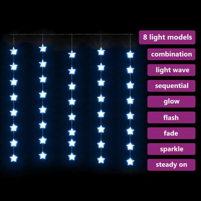 vidaXL Lichtsnoergordijn sterren met 200 LED's en 8 functies blauw