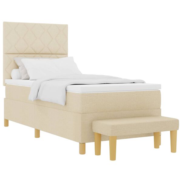 vidaXL Boxspring bed met matras met hoofdeinde Cr&egrave;me 100 x 200 cm Stof