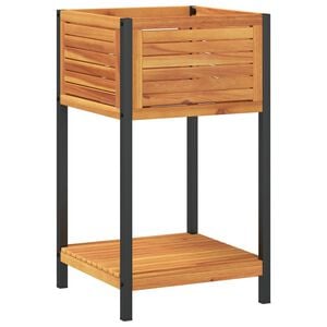 vidaXL Plantenbak met schap 45x45x80 cm massief acaciahout en staal