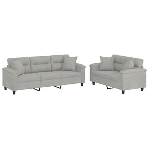 vidaXL 2-delige Loungeset met kussens microvezelstof lichtgrijs