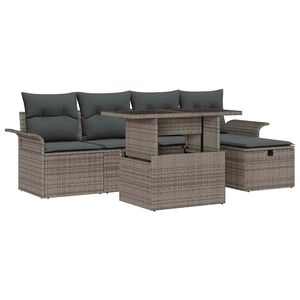 vidaXL Tuin Sofa Set met kussen met opslag 6 pcs Grijs Poly riet
