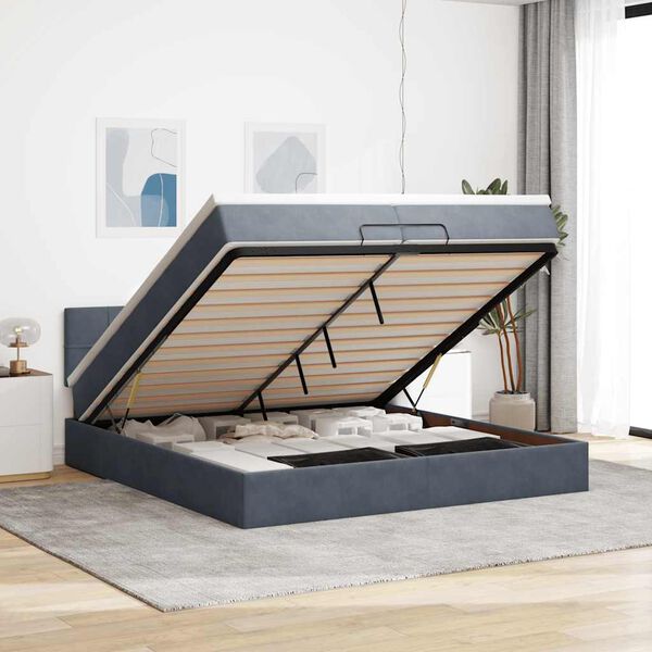 vidaXL Ottoman bed met matras 200x200 cm fluweel donkergrijs