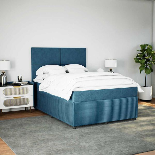 vidaXL Boxspring met matras fluweel donkerblauw 140x200 cm