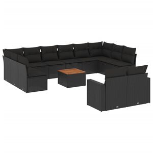 vidaXL 13-delige Loungeset met kussens poly rattan zwart