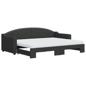 vidaXL Slaapbank met onderschuifbed en matrassen 80x200 cm stof zwart