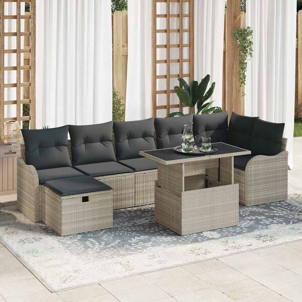 vidaXL Tuin Sofa Set met kussen met opslag 8 pcs Lichtgrijs Poly riet