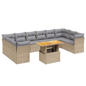 vidaXL 11-delige Tuinset met kussens poly rattan beige