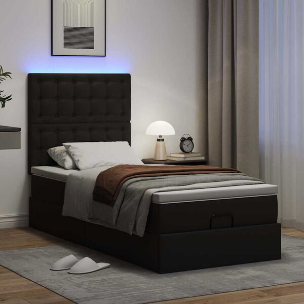 vidaXL Ottoman bed met matras en LED's 80x200cm kunstleer zwart