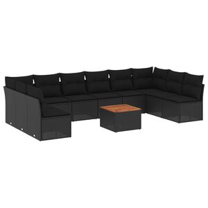 vidaXL 11-delige Loungeset met kussens poly rattan zwart