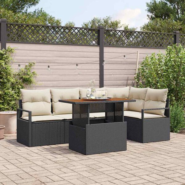 vidaXL Tuin Eetset met kussen 6 pcs Zwart en Cr&egrave;me