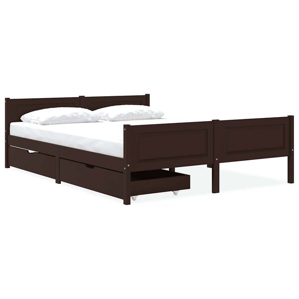 vidaXL Bedframe met 2 lades 140x200 cm massief grenenhout donkerbruin