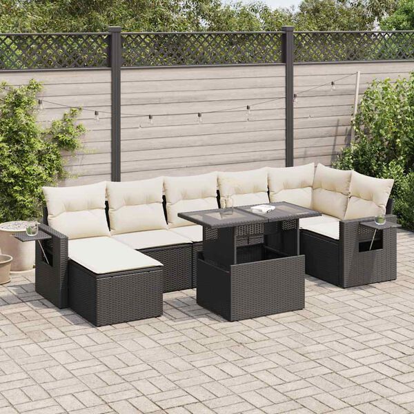 vidaXL 8-delige Loungeset met kussens poly rattan zwart