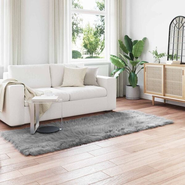 vidaXL Nep Schapenvacht Tapijt Tafalla Grijs 80 x 250 cm Polyester