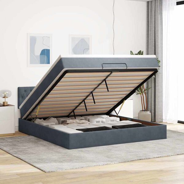 vidaXL Ottoman bed met matras 160x200cm fluweel donkergrijs
