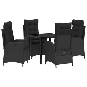 vidaXL Tuin eettafelset met kussen 5 pcs Zwart poly rattan