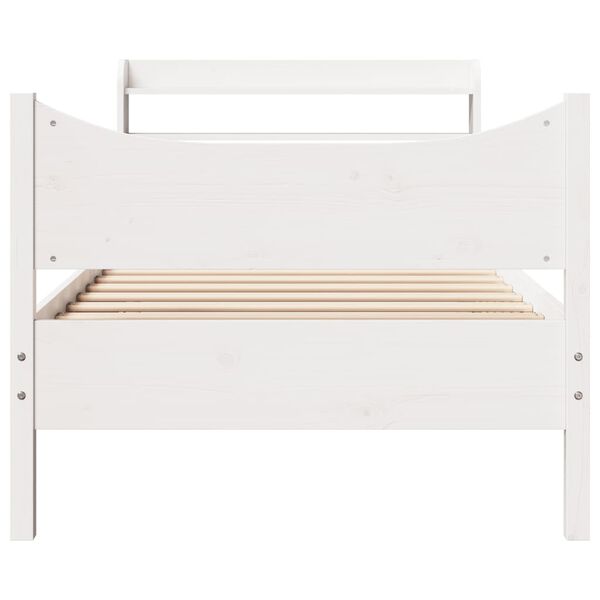 vidaXL Bedframe met hoofdbord massief grenenhout wit 75x190 cm