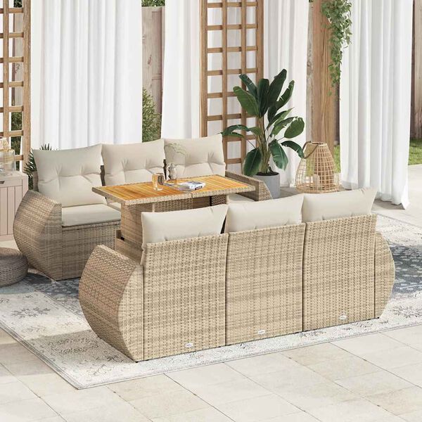 vidaXL 7-delige Loungeset met kussens poly rattan beige