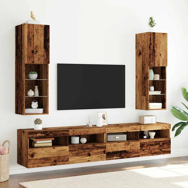 vidaXL Tv-meubels met LED-verlichting 2 st 30,5x30x102 cm oud hout