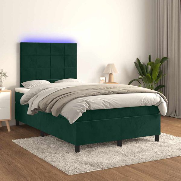 vidaXL Boxspring met matras en LED fluweel donkergroen 120x200 cm