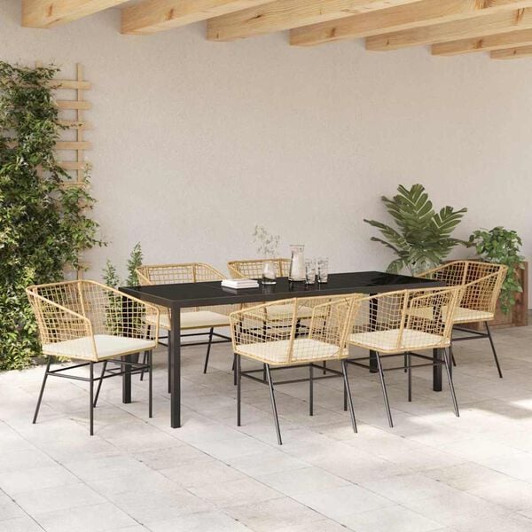 vidaXL Tuin eettafelset 7 pcs Bruin poly rattan