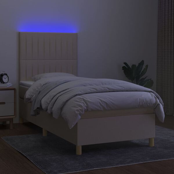 vidaXL Boxspring met matras en LED stof cr&egrave;mekleurig 90x190 cm