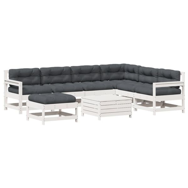 vidaXL 8-delige Loungeset met kussens massief grenenhout wit