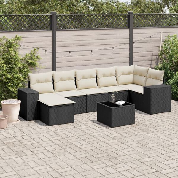 vidaXL 8-delige Loungeset met kussens poly rattan zwart