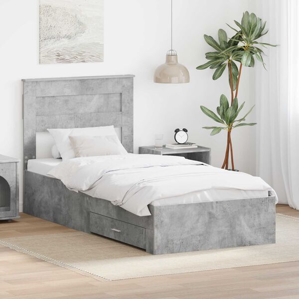 vidaXL Bedframe met hoofdeinde Beton Grijs 90 x 190 cm Bewerkt hout