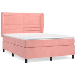 vidaXL Boxspring met matras fluweel roze 140x190 cm